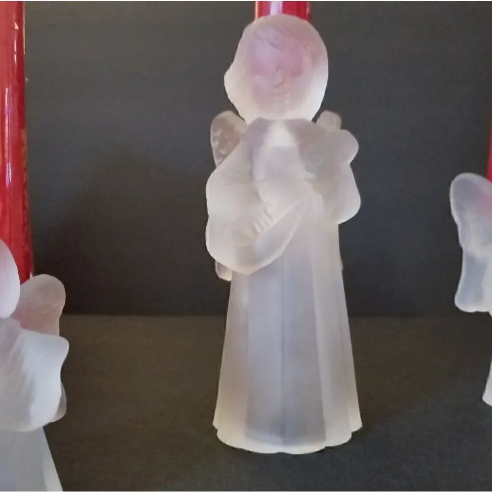 Vintage Bloomingdale's frosted crystal angel candleholders